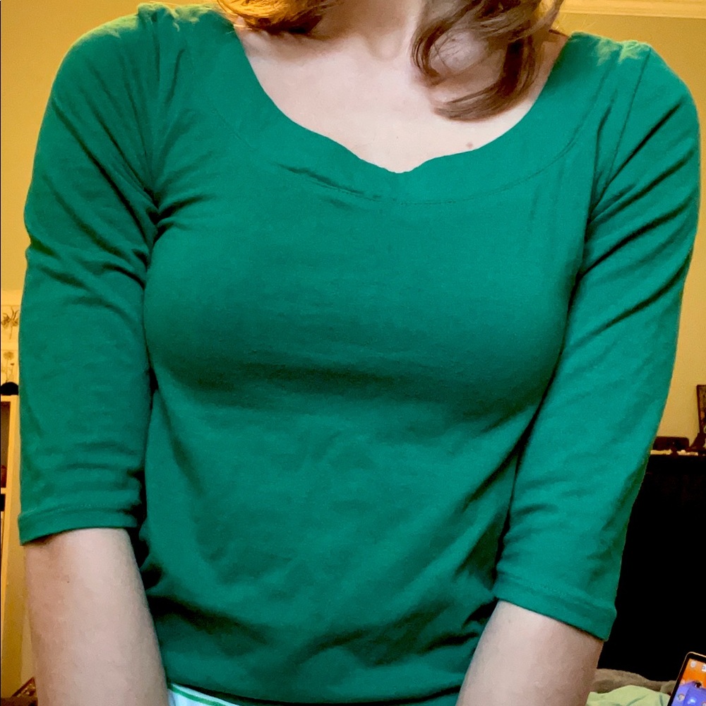 Green boatneck ballet tee half-length sleeve